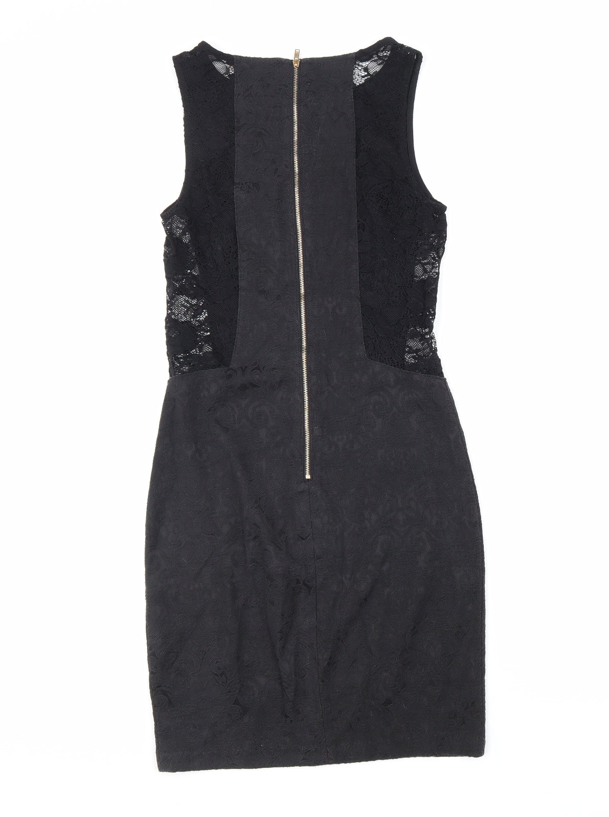 My Se Womens Black Polyester Pencil Dress Size S Boat Neck Zip - Lace Detail