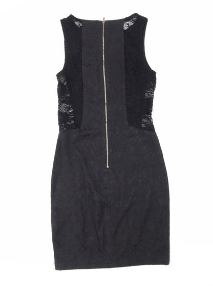 My Se Womens Black Polyester Pencil Dress Size S Boat Neck Zip - Lace Detail