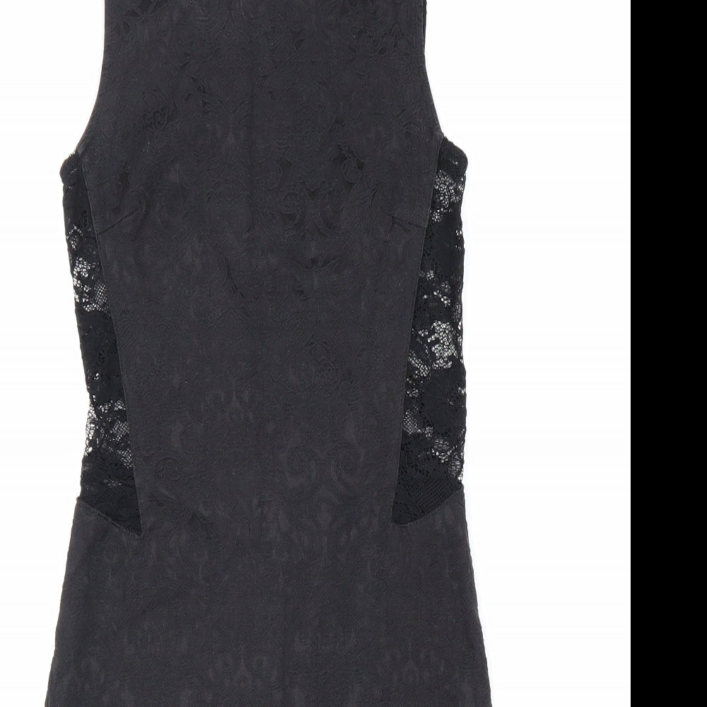 My Se Womens Black Polyester Pencil Dress Size S Boat Neck Zip - Lace Detail