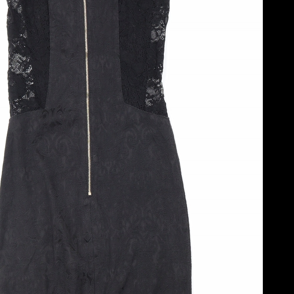 My Se Womens Black Polyester Pencil Dress Size S Boat Neck Zip - Lace Detail
