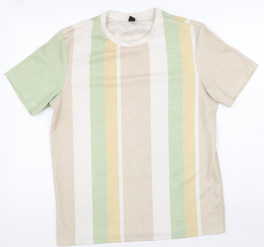 SheIn Womens Multicoloured Striped Polyester Basic T-Shirt Size S Round Neck