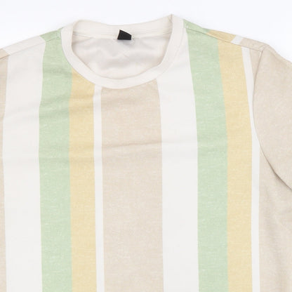 SheIn Womens Multicoloured Striped Polyester Basic T-Shirt Size S Round Neck