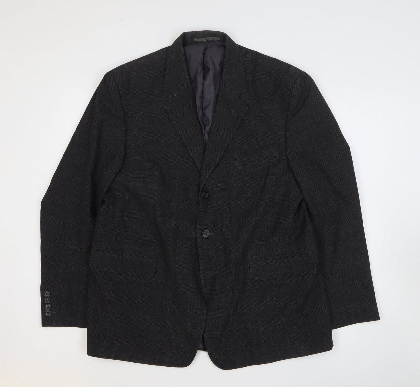 George Mens Black Plaid Polyester Jacket Blazer Size 44