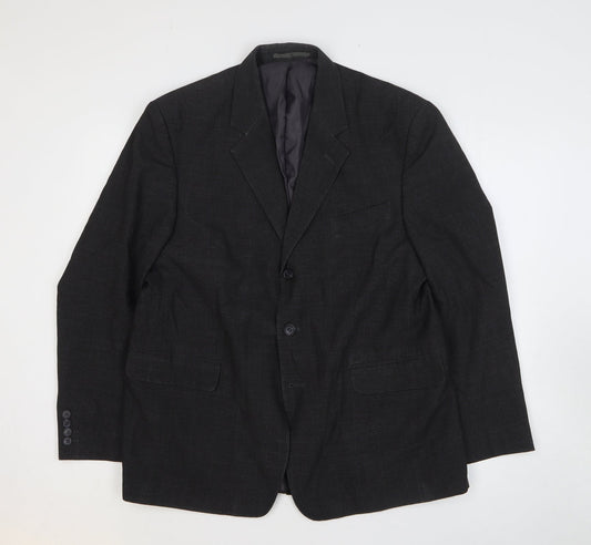 George Mens Black Plaid Polyester Jacket Blazer Size 44