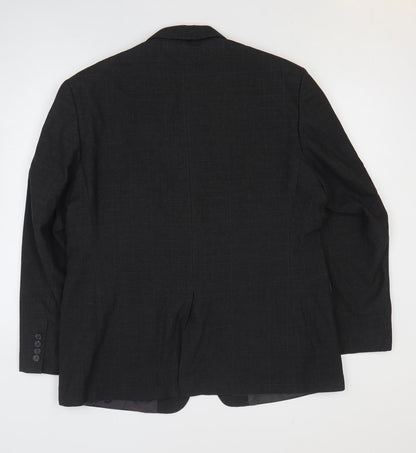 George Mens Black Plaid Polyester Jacket Blazer Size 44