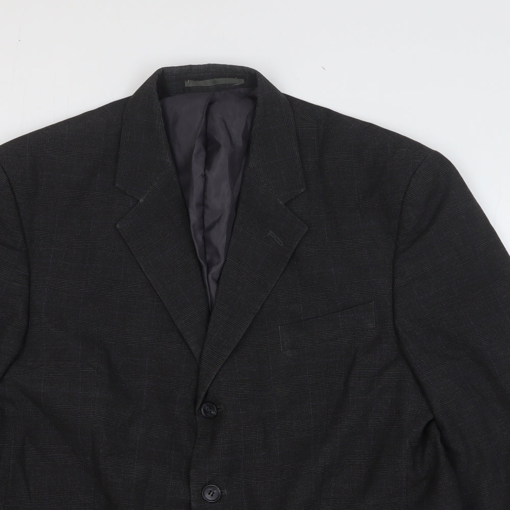 George Mens Black Plaid Polyester Jacket Blazer Size 44
