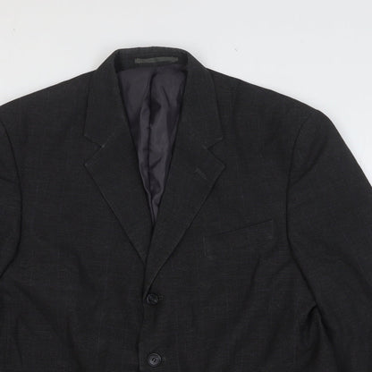 George Mens Black Plaid Polyester Jacket Blazer Size 44
