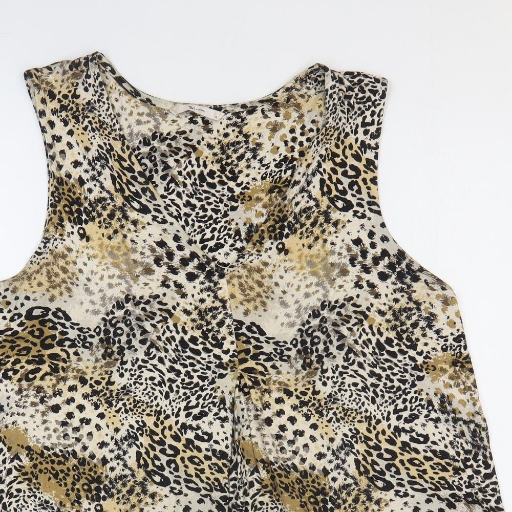 TU Womens Multicoloured Animal Print Viscose Basic Tank Size 8 V-Neck
