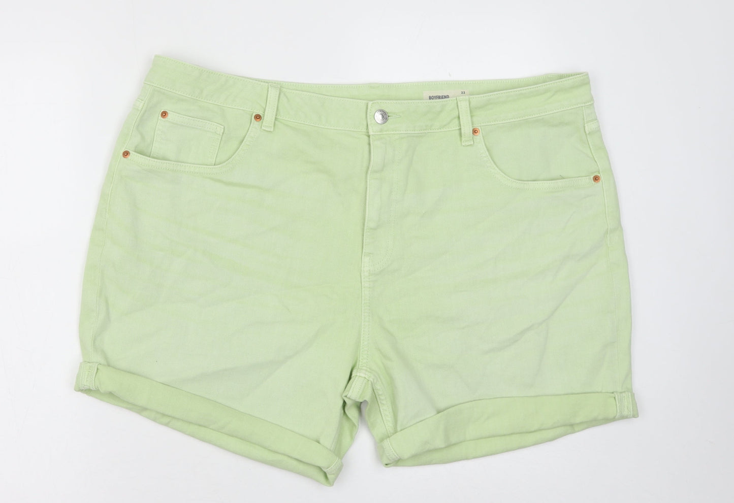 Marks and Spencer Womens Green Cotton Boyfriend Shorts Size 22 Regular Button