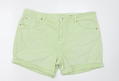 Marks and Spencer Womens Green Cotton Boyfriend Shorts Size 22 Regular Button