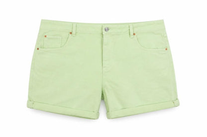 Marks and Spencer Womens Green Cotton Boyfriend Shorts Size 22 Regular Button