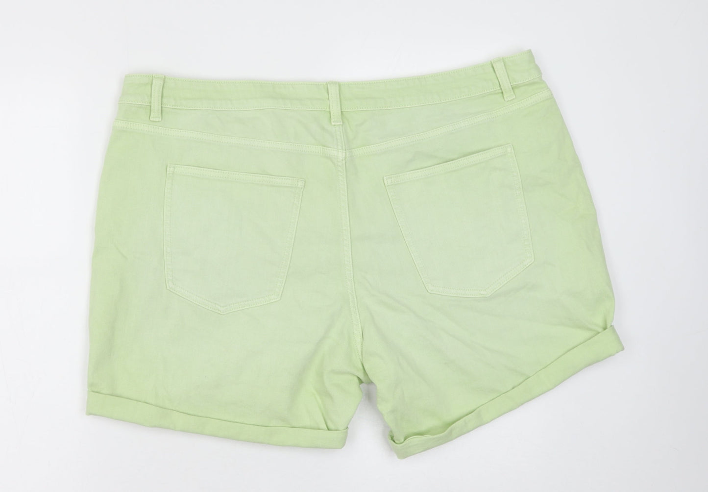 Marks and Spencer Womens Green Cotton Boyfriend Shorts Size 22 Regular Button