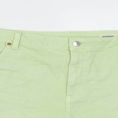 Marks and Spencer Womens Green Cotton Boyfriend Shorts Size 22 Regular Button