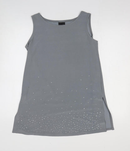 Occasions Womens Grey Polyester Basic Blouse Size 10 Round Neck