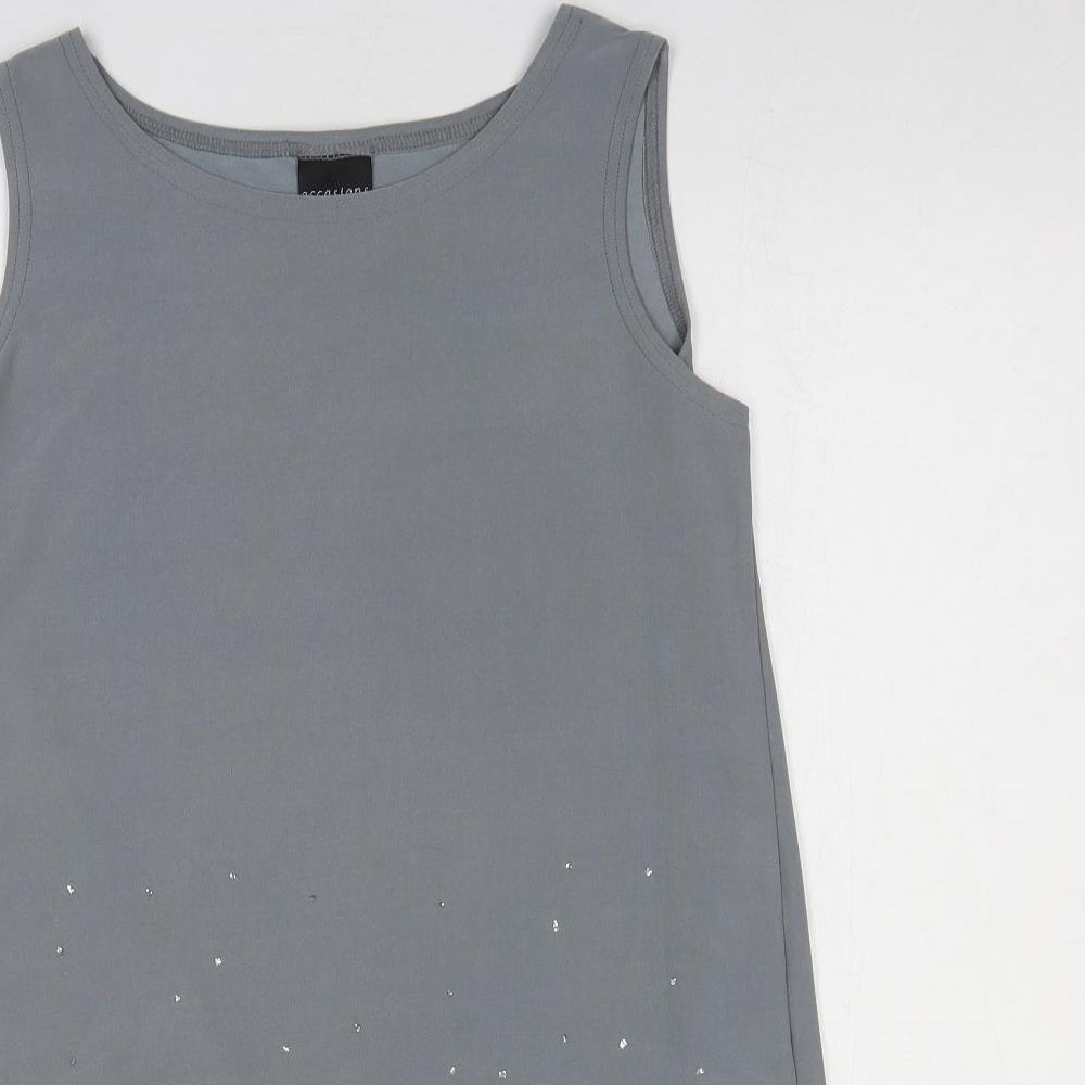 Occasions Womens Grey Polyester Basic Blouse Size 10 Round Neck