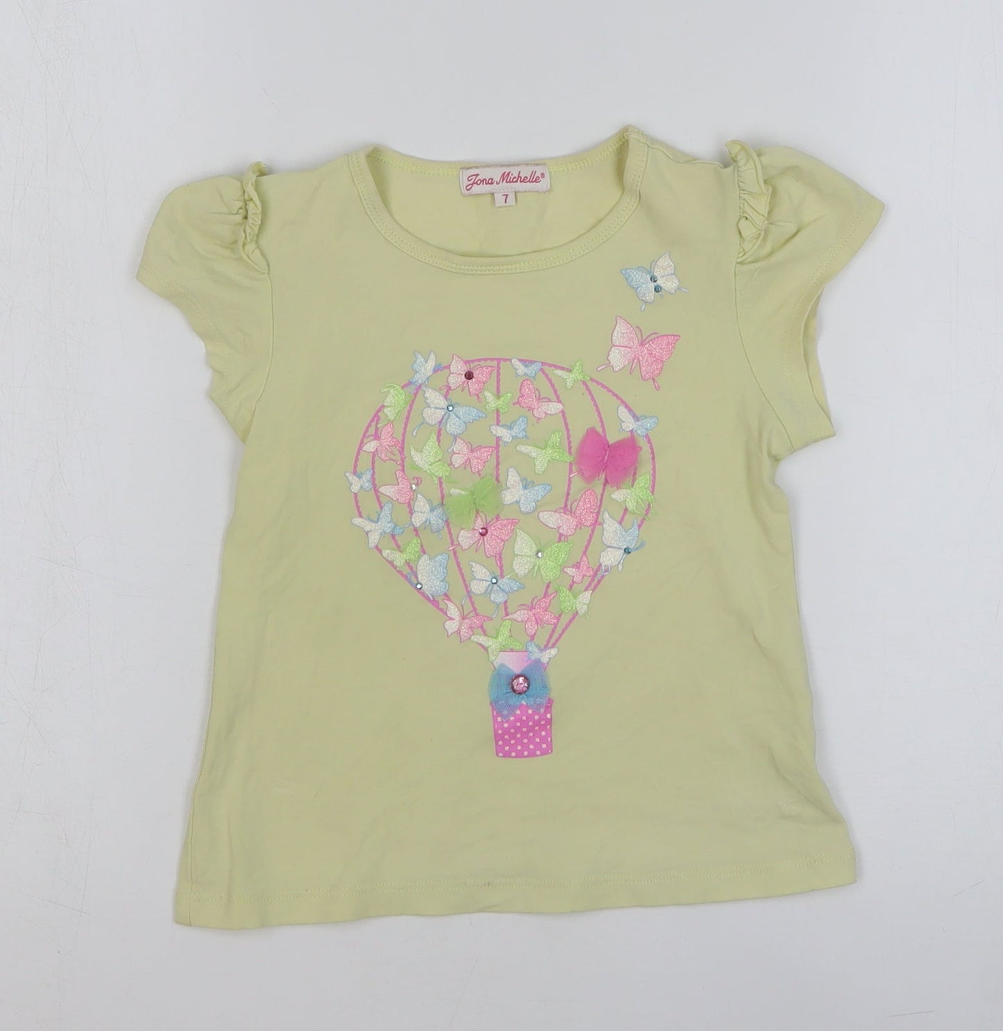 Jona Michelle Girls Yellow Cotton Basic T-Shirt Size 7 Years Round Neck Pullover