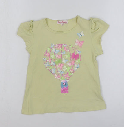 Jona Michelle Girls Yellow Cotton Basic T-Shirt Size 7 Years Round Neck Pullover