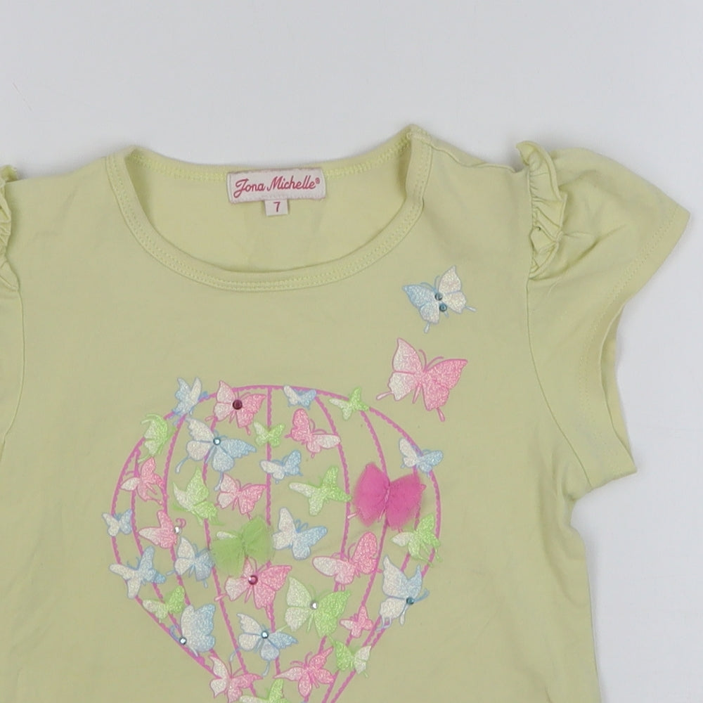 Jona Michelle Girls Yellow Cotton Basic T-Shirt Size 7 Years Round Neck Pullover