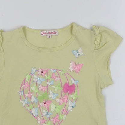 Jona Michelle Girls Yellow Cotton Basic T-Shirt Size 7 Years Round Neck Pullover