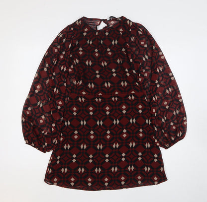 Zara Womens Brown Geometric Polyester Mini Size S Round Neck Pullover