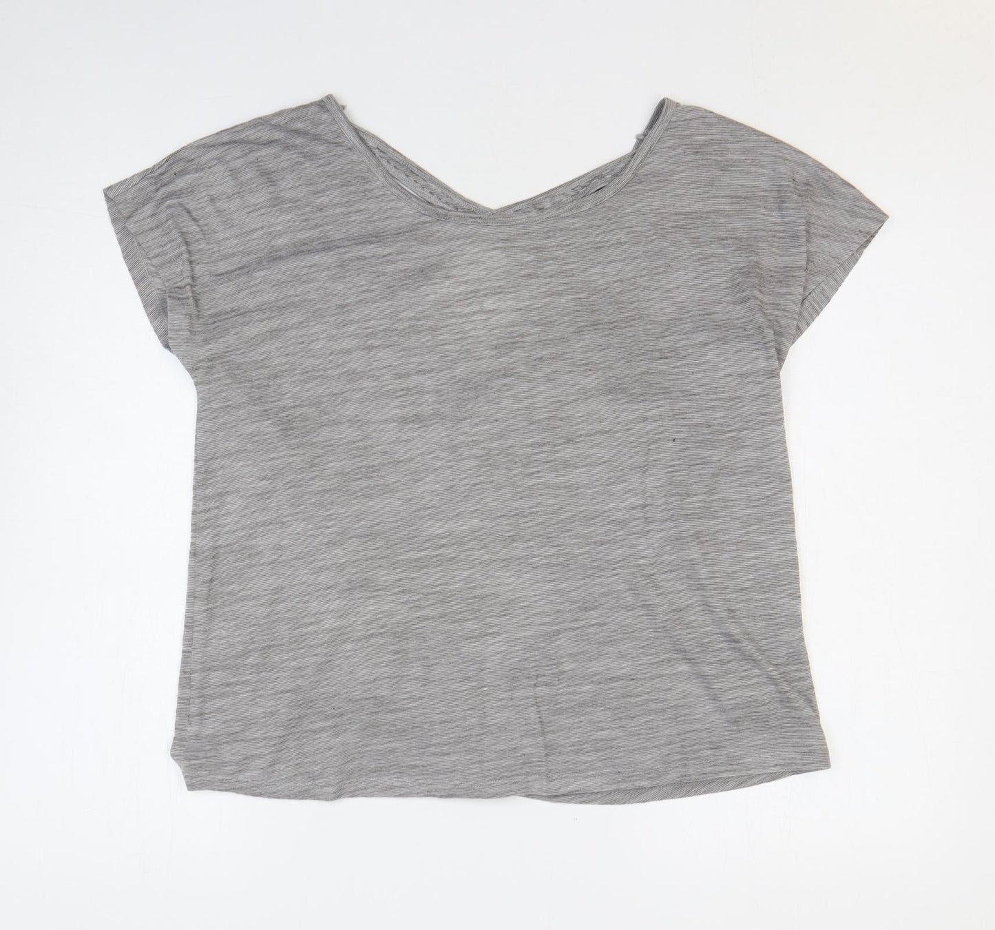 Matalan Womens Grey Striped Polyester Basic T-Shirt Size M Round Neck