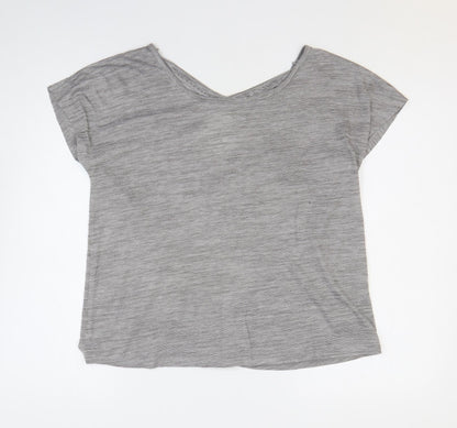 Matalan Womens Grey Striped Polyester Basic T-Shirt Size M Round Neck