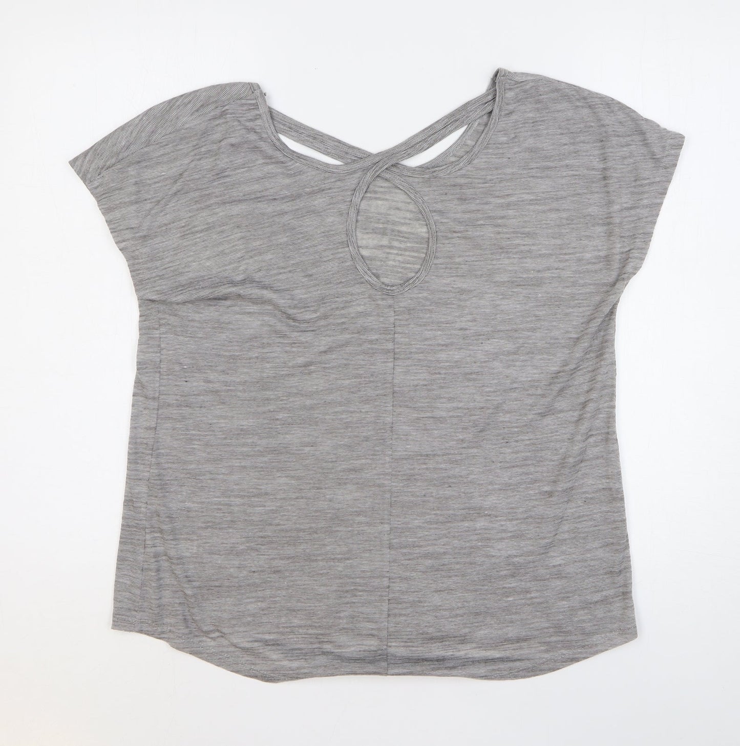 Matalan Womens Grey Striped Polyester Basic T-Shirt Size M Round Neck