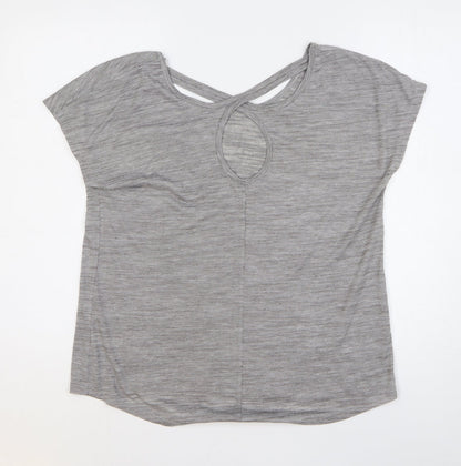 Matalan Womens Grey Striped Polyester Basic T-Shirt Size M Round Neck