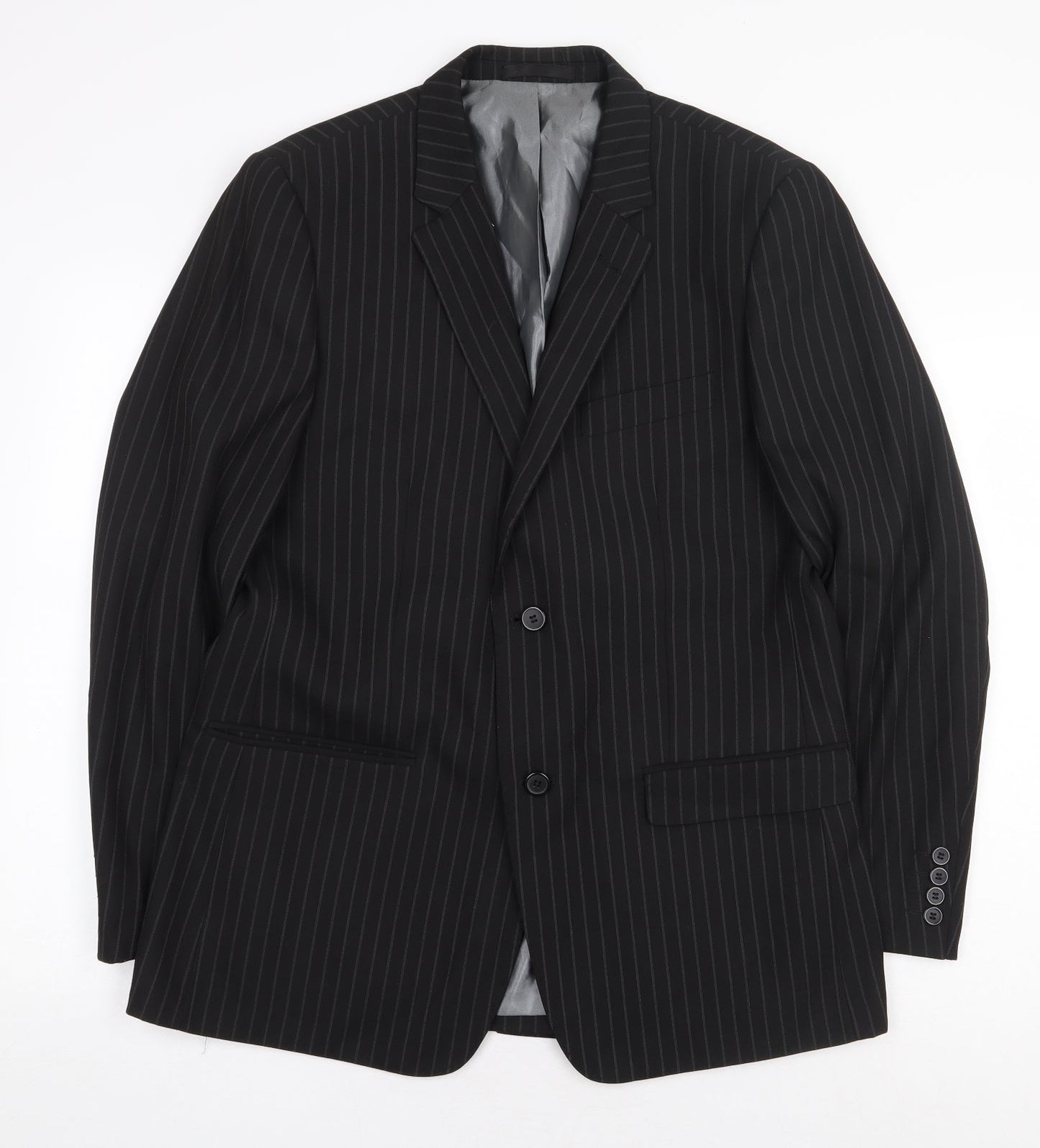 Avenue Mens Black Striped Polyester Jacket Blazer Size 42