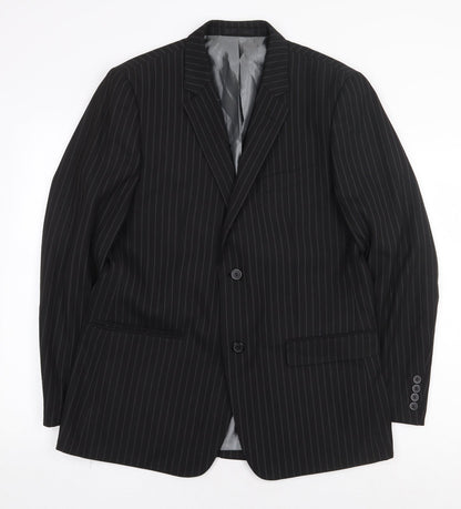 Avenue Mens Black Striped Polyester Jacket Blazer Size 42