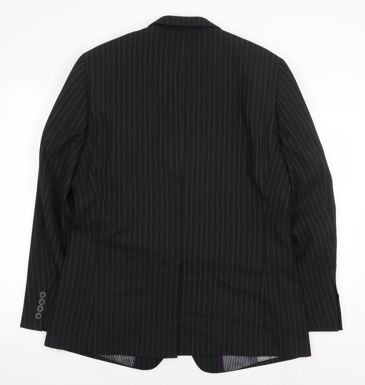 Avenue Mens Black Striped Polyester Jacket Blazer Size 42