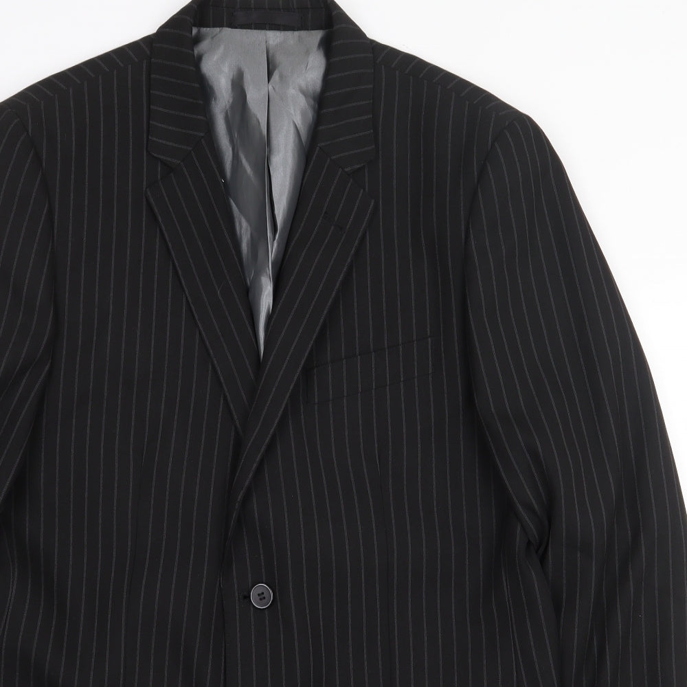 Avenue Mens Black Striped Polyester Jacket Blazer Size 42
