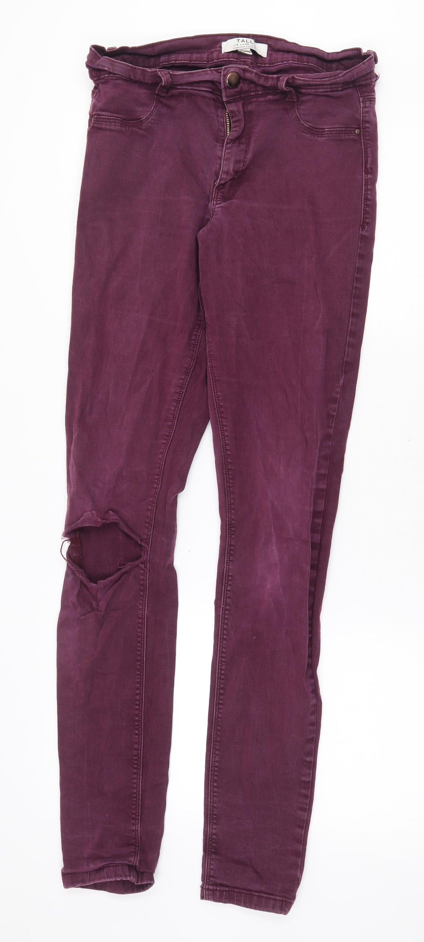 Dorothy Perkins Womens Purple Cotton Skinny Jeans Size 12 Regular Zip