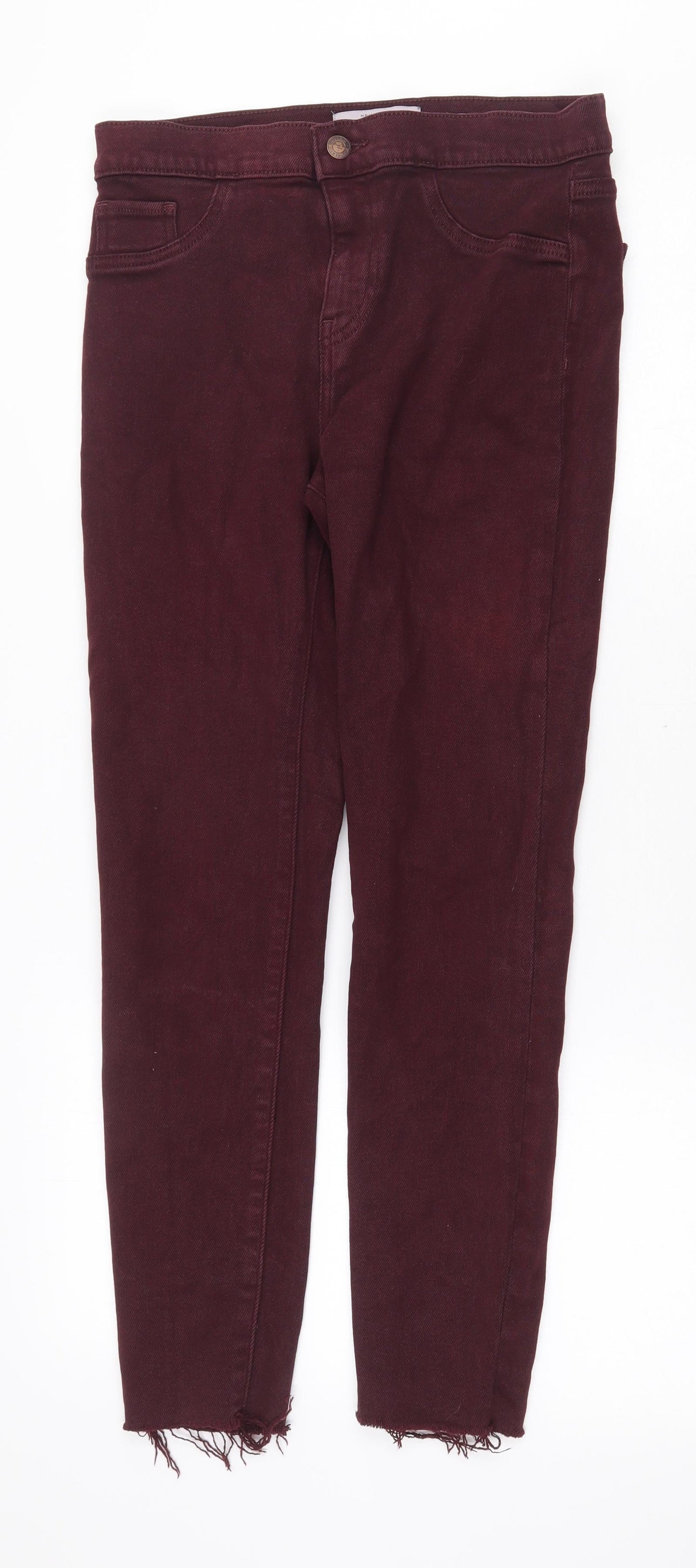 New Look Womens Red Cotton Straight Jeans Size 12 Regular Zip