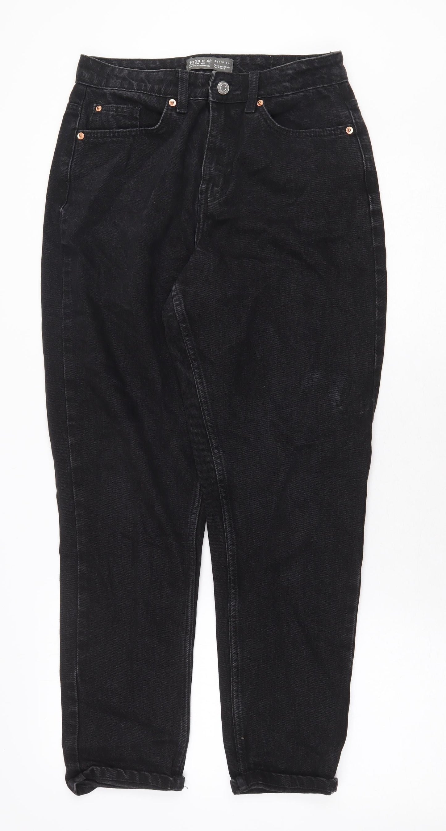 Denim & Co. Womens Black Cotton Straight Jeans Size 10 Regular Zip