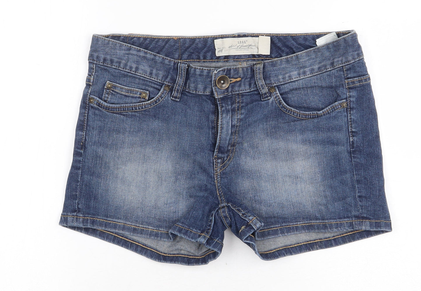 H&M Womens Blue Cotton Hot Pants Shorts Size 30 in Regular Zip