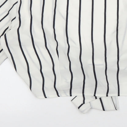 Boohoo Womens White Striped Polyester Basic Blouse Size 6 V-Neck