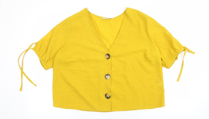 George Womens Yellow Polyester Basic Button-Up Size 12 V-Neck