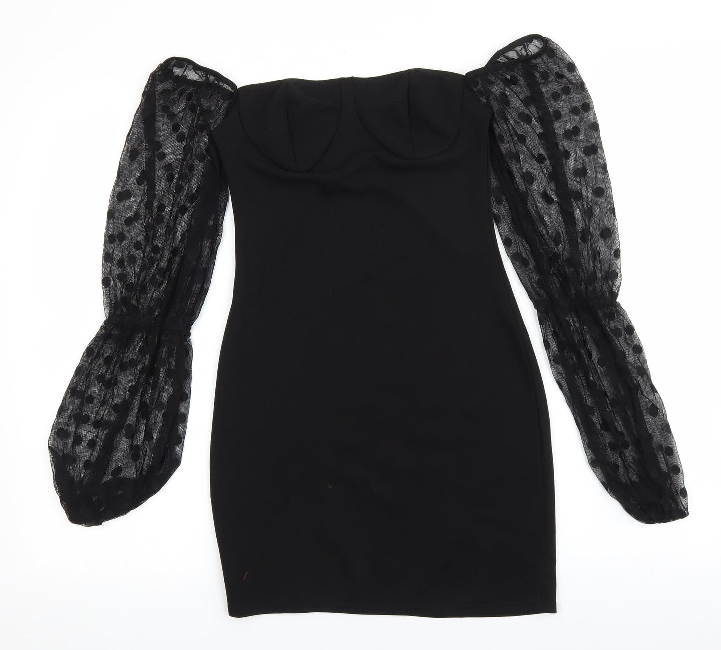 PRETTYLITTLETHING Womens Black Polyester Mini Size 6 Off the Shoulder Pullover