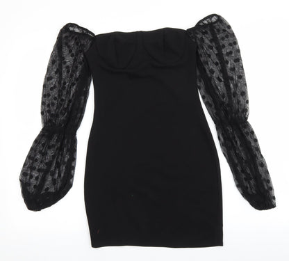 PRETTYLITTLETHING Womens Black Polyester Mini Size 6 Off the Shoulder Pullover