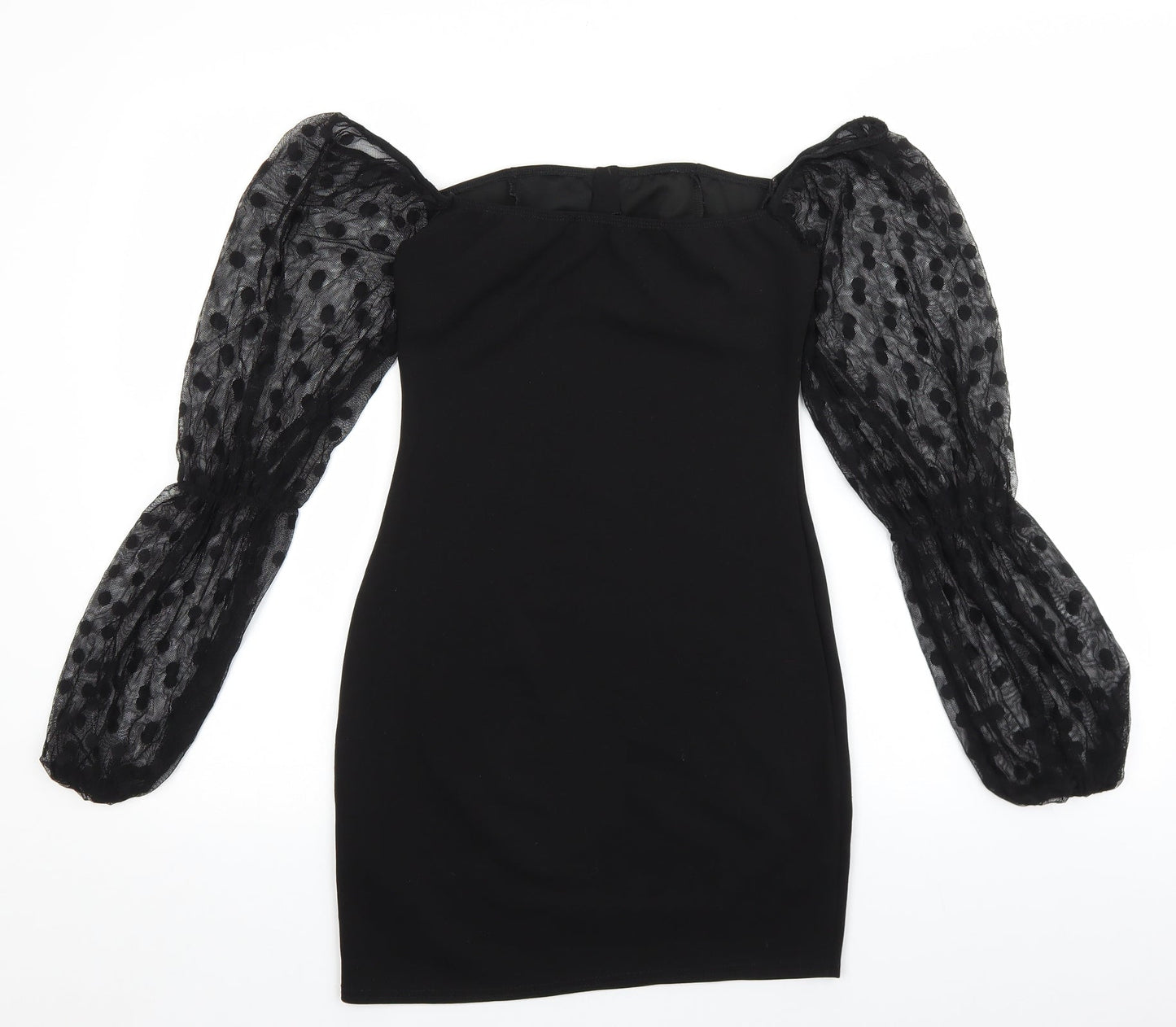 PRETTYLITTLETHING Womens Black Polyester Mini Size 6 Off the Shoulder Pullover