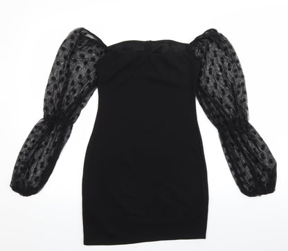 PRETTYLITTLETHING Womens Black Polyester Mini Size 6 Off the Shoulder Pullover