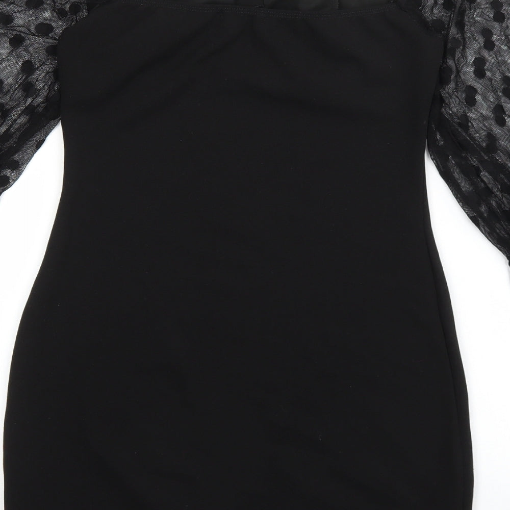 PRETTYLITTLETHING Womens Black Polyester Mini Size 6 Off the Shoulder Pullover