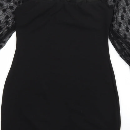 PRETTYLITTLETHING Womens Black Polyester Mini Size 6 Off the Shoulder Pullover