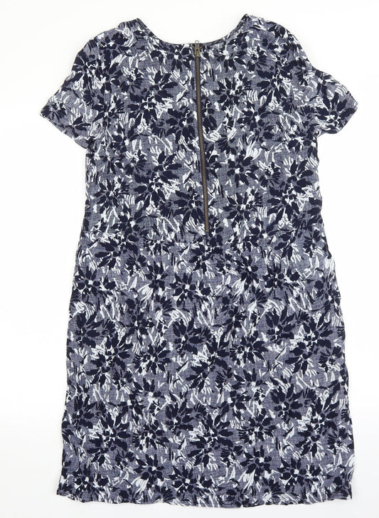 John Lewis Womens Blue Floral Viscose Sheath Size 12 Boat Neck Zip