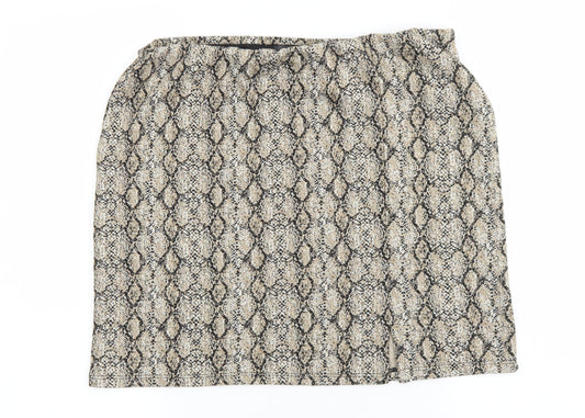 Primark Womens Brown Geometric Polyester A-Line Skirt Size 14