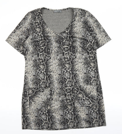 Papaya Womens Brown Animal Print Polyester Shift Size 12 V-Neck Pullover