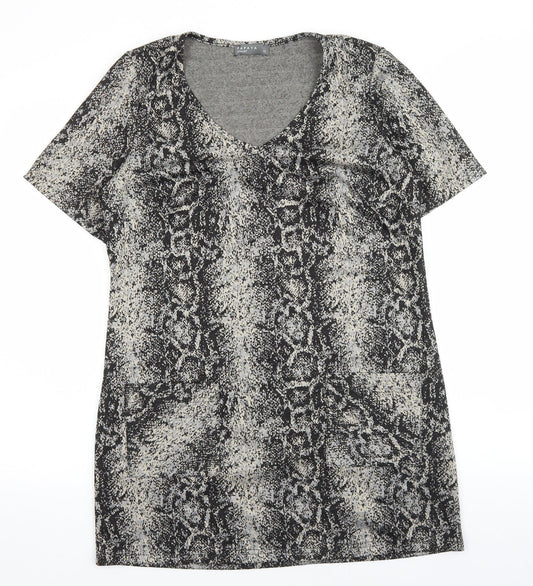 Papaya Womens Brown Animal Print Polyester Shift Size 12 V-Neck Pullover