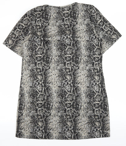 Papaya Womens Brown Animal Print Polyester Shift Size 12 V-Neck Pullover