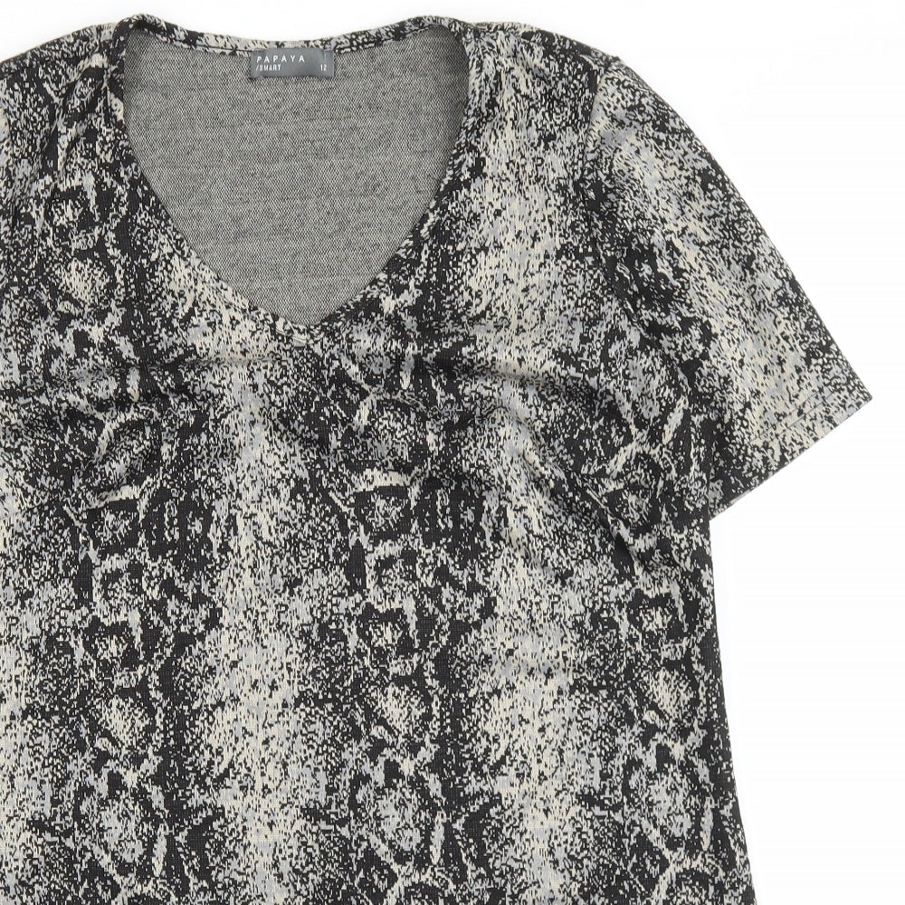 Papaya Womens Brown Animal Print Polyester Shift Size 12 V-Neck Pullover